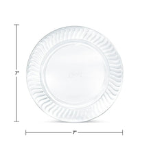 Clear plastic 7 in dessert plate, ridged outer rim and smooth center