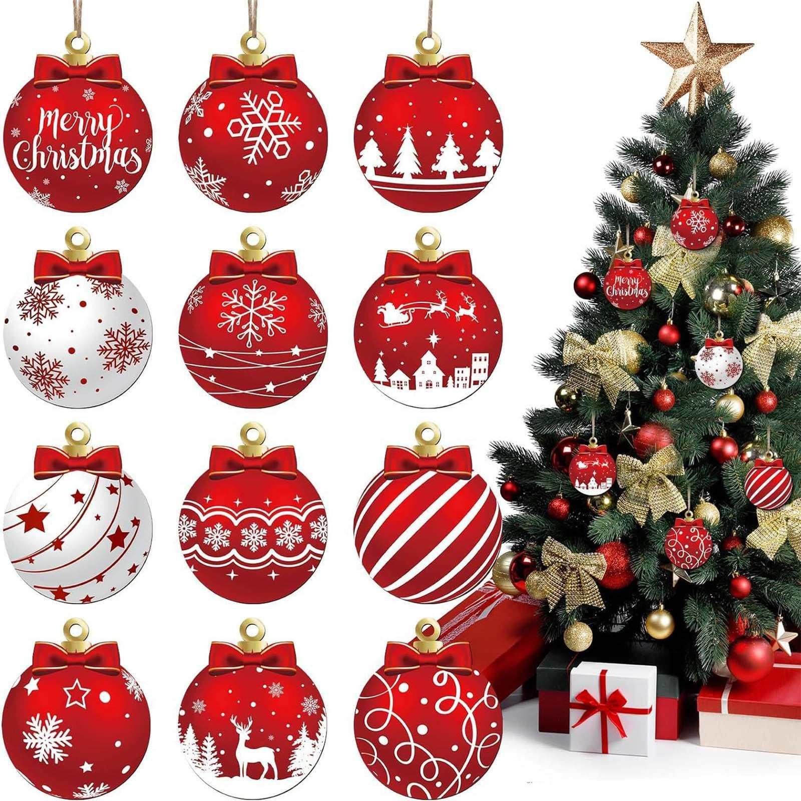Chmadoxn 12 Pcs Wood Christmas Balls Ornaments, 3 Inch Hanging Xmas Balls for Tree Decoration, Christmas Tree Ornaments, Glittering Hanging Xmas Balls, Shatterproof Christmas Tree Decorations - USA MEGA SHOP