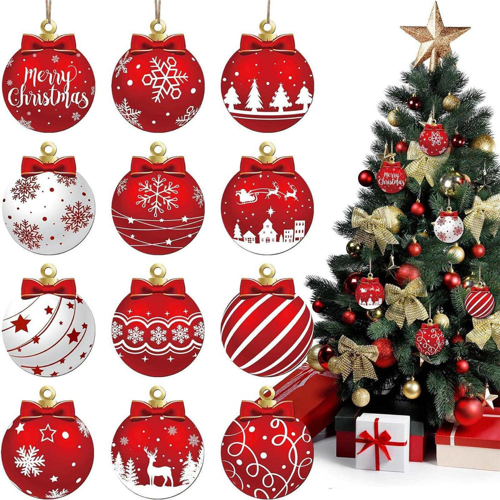Chmadoxn 12 Pcs Wood Christmas Balls Ornaments, 3 Inch Hanging Xmas Balls for Tree Decoration, Christmas Tree Ornaments, Glittering Hanging Xmas Balls, Shatterproof Christmas Tree Decorations - USA MEGA SHOP