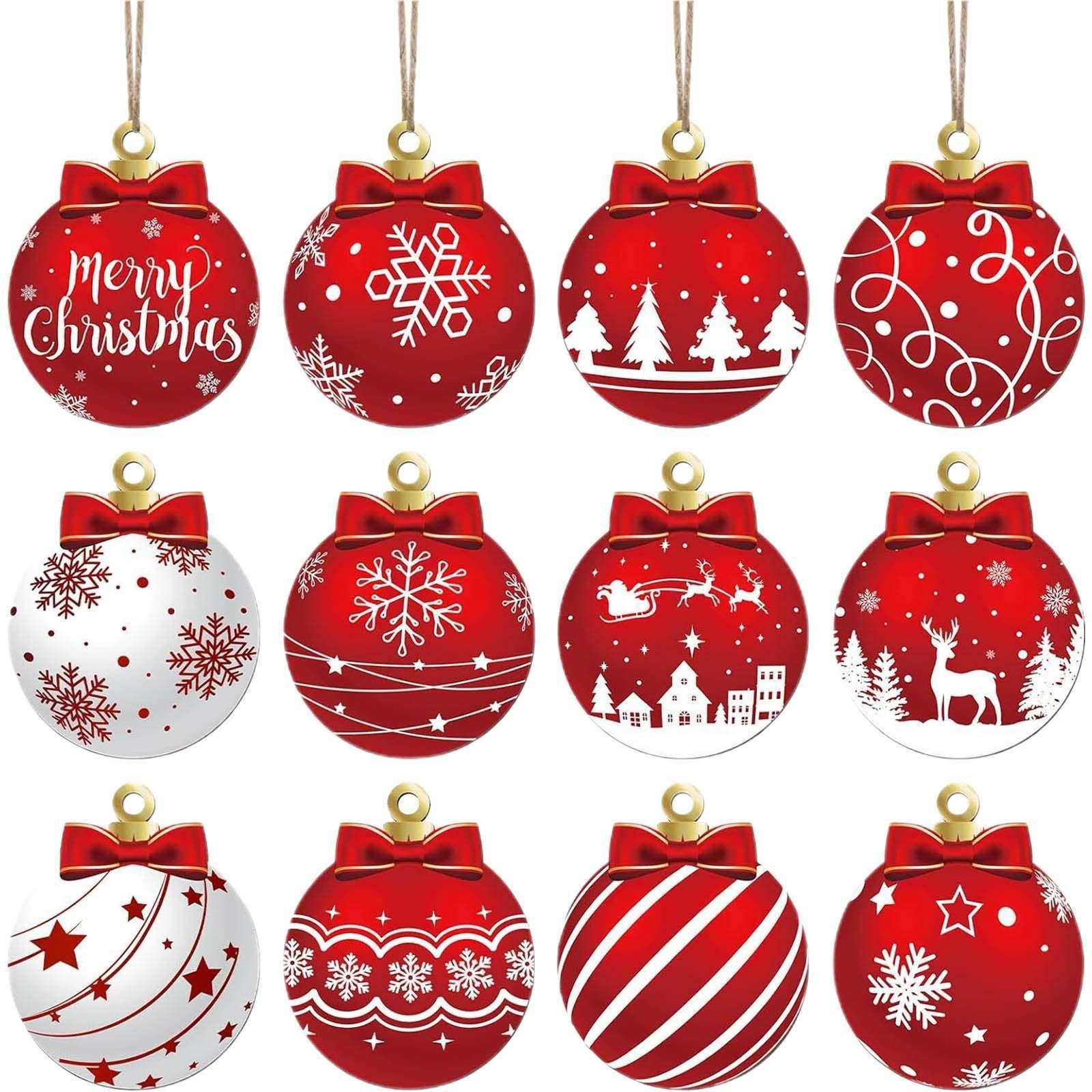 Chmadoxn 12 Pcs Wood Christmas Balls Ornaments, 3 Inch Hanging Xmas Balls for Tree Decoration, Christmas Tree Ornaments, Glittering Hanging Xmas Balls, Shatterproof Christmas Tree Decorations - USA MEGA SHOP