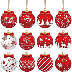Chmadoxn 12 Pcs Wood Christmas Balls Ornaments, 3 Inch Hanging Xmas Balls for Tree Decoration, Christmas Tree Ornaments, Glittering Hanging Xmas Balls, Shatterproof Christmas Tree Decorations - USA MEGA SHOP