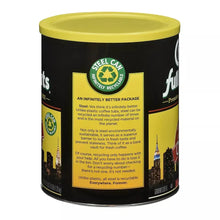 Chock Full O'Nuts coffee can, Steel Can recycling package information panel.