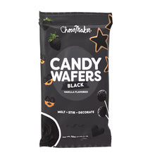 ChocoMaker black vanilla candy wafers bag, front view with star accents