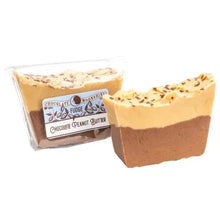 Wrapped chocolate peanut butter fudge block with 'Chocolate Peanut Butter' label