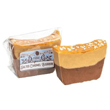 Wrapped salted caramel bourbon fudge block with 'Salted Caramel Bourbon' label