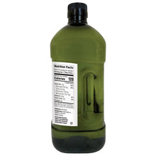Avocado oil bottle with black cap; nutrition facts label on side.