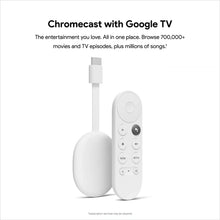 White Chromecast media streamer with HDMI cable and white remote control