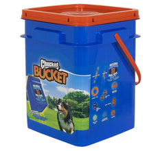 Chuckit! Bucket dog toy storage container with orange lid and side handle