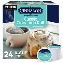 Cinnabon Classic Cinnamon Roll K-Cup pods box, light roast, 24 count
