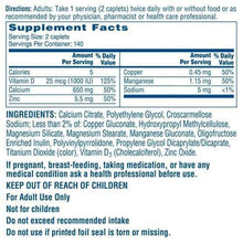 Supplement Facts panel for calcium citrate with vitamin D and minerals (Citracal)