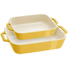 Rectangular stoneware baker set in yellow with cream insert tray and side handles