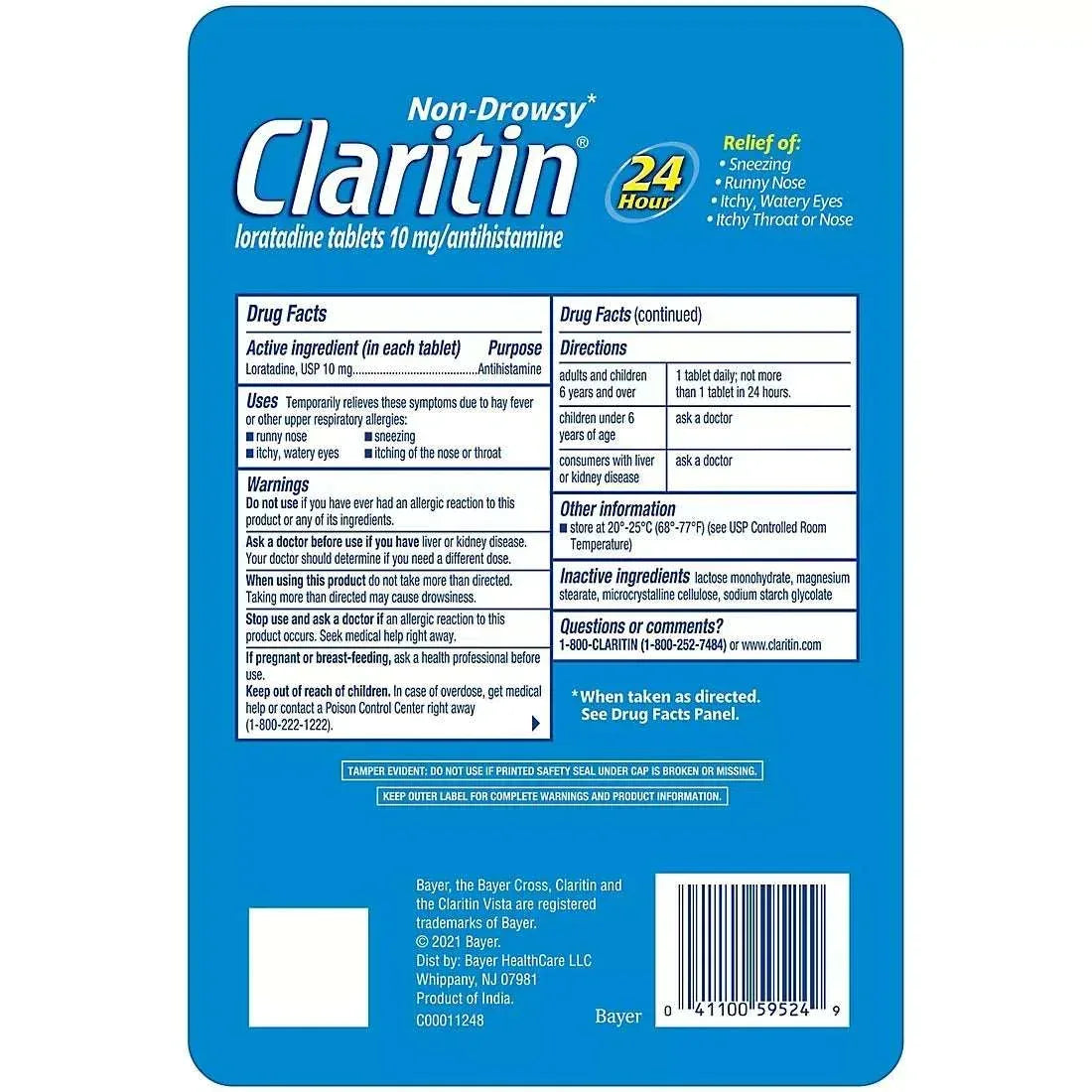 Claritin 24-Hour Non-Drowsy Allergy Relief Tablets, 10 mg Loratadine, 115 Count
