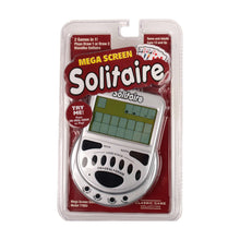 Handheld solitaire card game with green LCD screen, in clear blister packaging