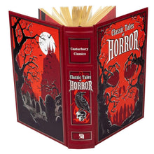 Hardcover horror book with red cover, black silhouettes, and 'Classic Tales of Horror' title