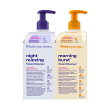 Acne face wash 2-pack bottles with pump tops, night relaxing and morning burst labels