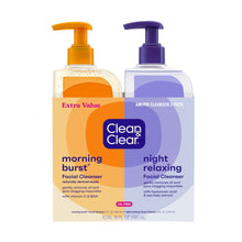 Clean & Clear acne face wash 2-pack with pump bottles, oil-free morning burst and night relaxing