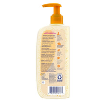 Back label view of facial cleanser bottle with pump and product information.