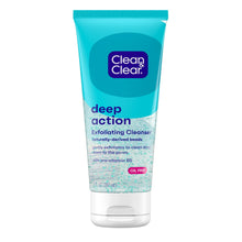 Turquoise Clean & Clear deep action exfoliating cleanser tube with white cap