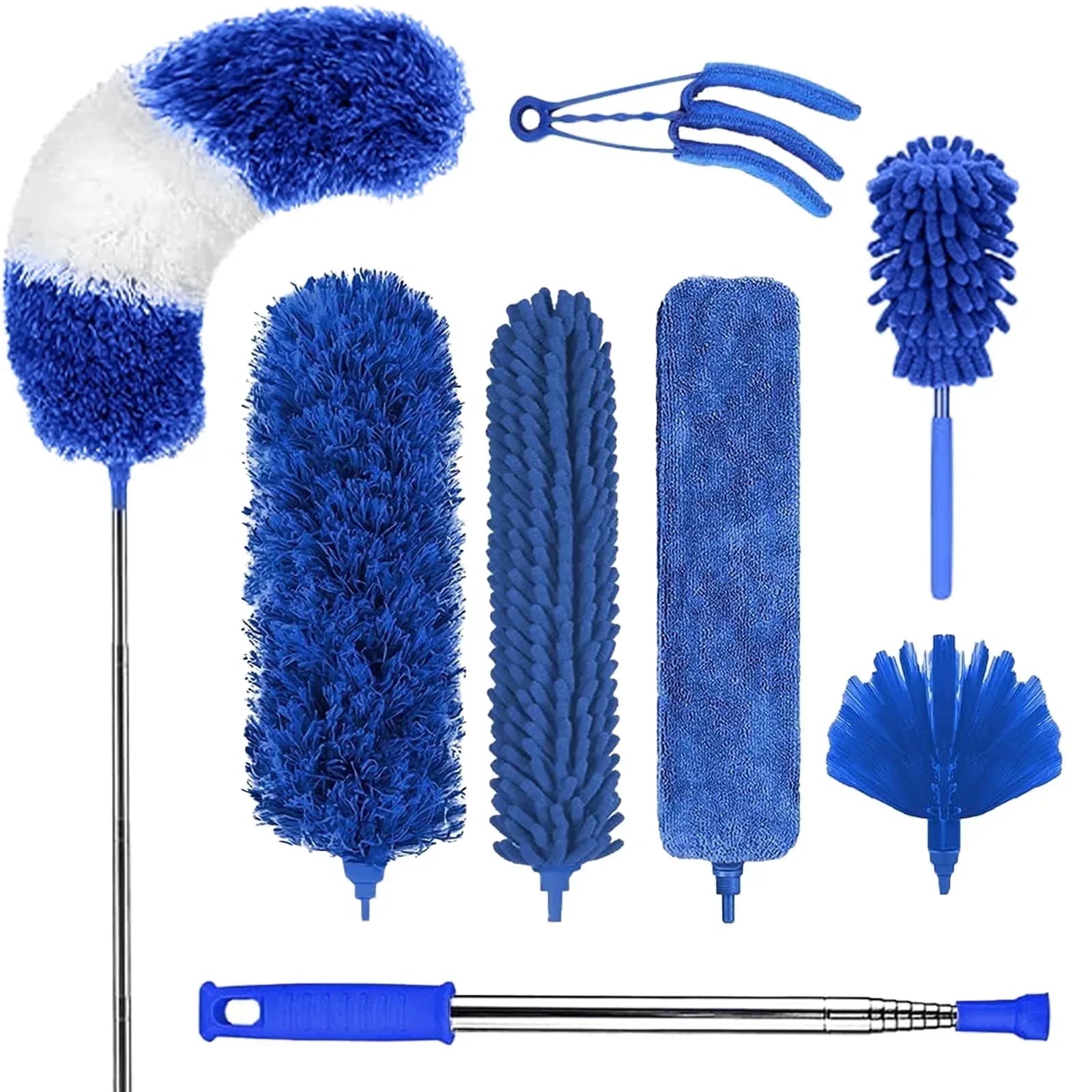 Microfibre Duster for High Ceilings, Duster for Cleaning Fan Cobweb, 100" Telescopic Extension Pole Kit, Reusable Duster, Washable Lightweight Duster for Ceiling Fan Webs, Blinds