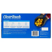 Clear-Touch nitrile food handling gloves box back with usage icons and barcode