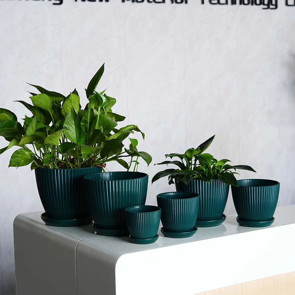 Clearance! Flower Pots Indoor Thicken Planter with Hole and Tray for All House Plants Reliable Plastic Ripple Pattern Flowerpot for Home Garden Housewares, Dark Blue 9*8CM - USA MEGA SHOP