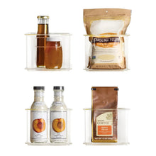 Clear plastic organizing bin with removable lid, rectangular shape