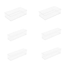 Clear 6-piece organizer set of six empty clear drawer bins in different shapes