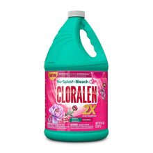 No-Splash liquid bleach bottle with floral label, teal cap and teal bottle, 121 fl oz