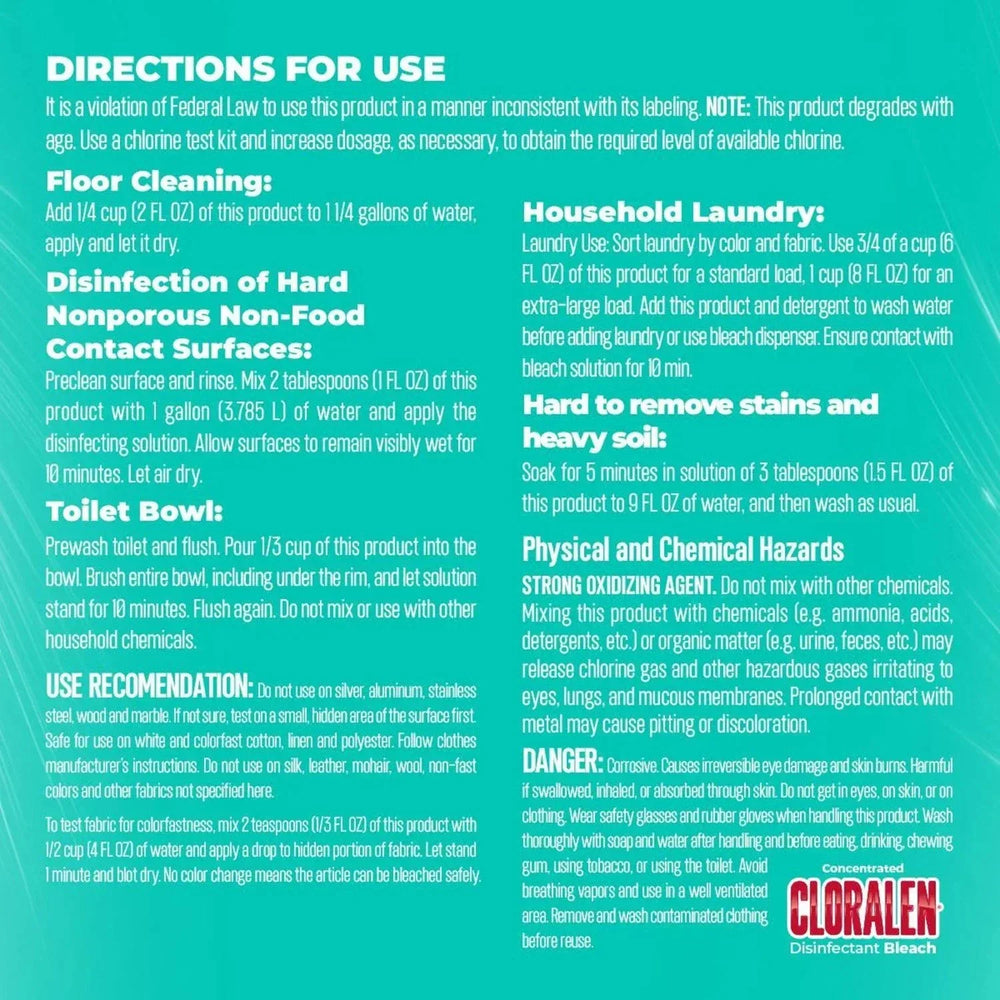 Cloralen Concentrated Household Cleaning Liquid Bleach, 3pk., 121 fl. oz. Each - USA MEGA SHOP