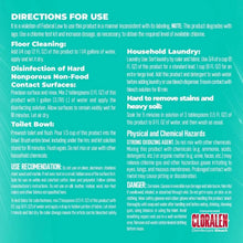 Cloralen disinfectant bleach back label with directions and use information panel