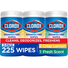 Clorox disinfecting wipes 3-pack tub, Crisp Lemon & Fresh scent, 225 wipes