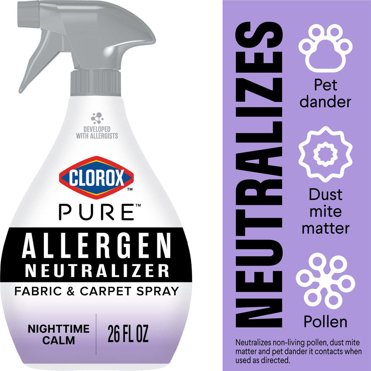 Clorox PURE Allergen Neutralizer Fabric and Carpet Spray, Nighttime Calm, 26 fl. oz. Spray Bottle