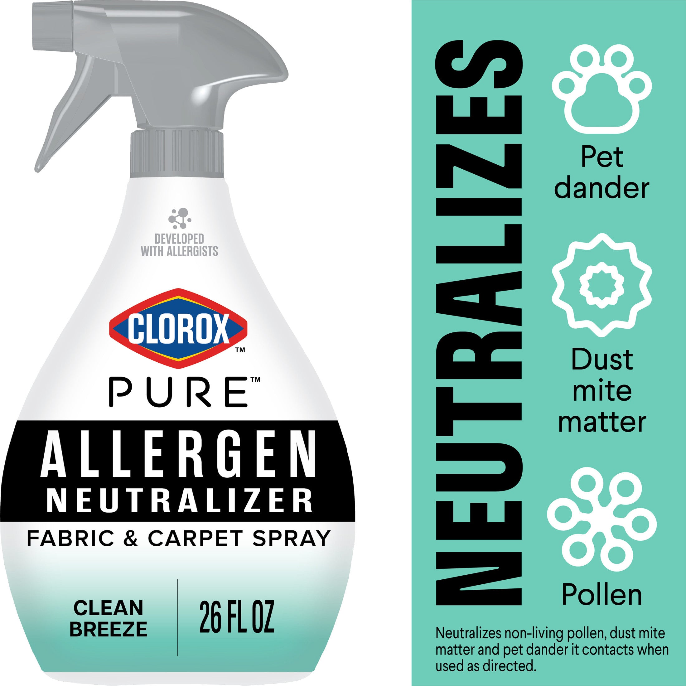 Clorox PURE Allergen Neutralizer Fabric and Carpet Spray, Clean Breeze, 26 fl. oz. Spray Bottle