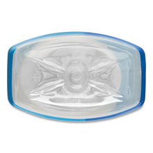 Clear plastic tray insert with blue outer rim and molded circular center