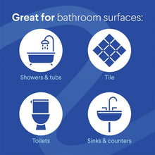 Clorox bleach foamer spray bottle shown with bathroom surface icons