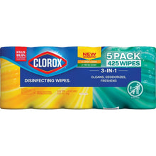 Clorox 5-pack disinfecting wipes, 3-in-1 cleans, deodorizes, freshens