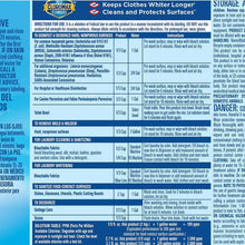 Clorox Performance Bleach carton back panel with directions and dilution chart
