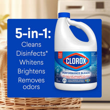 Clorox Performance Bleach bottle with 5-in-1 label and blue background panel