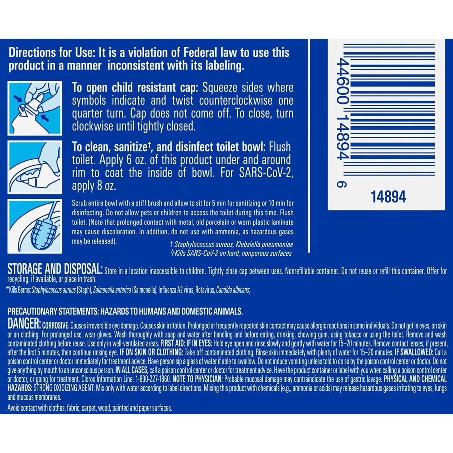 Clorox Toilet Bowl Cleaner with Bleach, Rain Clean, 6pk., 144 fl. oz.