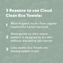 Eco towel wipes use-benefits graphic with three reasons for choosing cloud clean