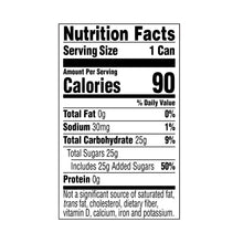 Nutrition Facts panel: 90 calories per can, Total Fat 0g, Sodium 30mg