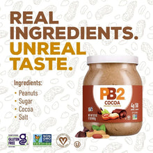 PB2 Cocoa powdered peanut butter jar with real ingredients unreal taste graphics