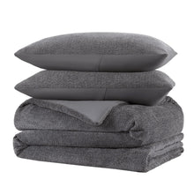Folded dark gray comforter set with two matching pillow shams
