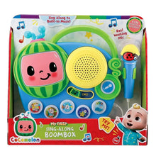 Children's sing-along boombox karaoke microphone in colorful retail package