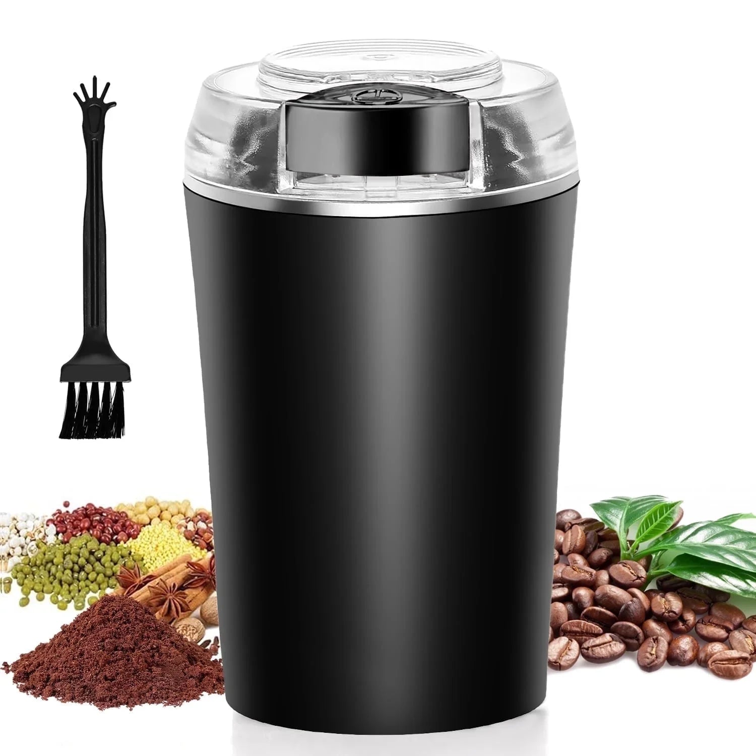 TINANA Electric Coffee Grinder 200W, One-Touch Coffee Bean and Spice Grinder with Cleaning Brush, 2.8oz Capacity, Stainless Steel Blade, Black