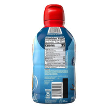 Coffee-mate creamer bottle, blue with red cap, nutrition facts panel on back.
