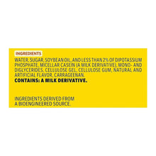 Coffee creamer ingredients panel on bottle label, yellow block of text