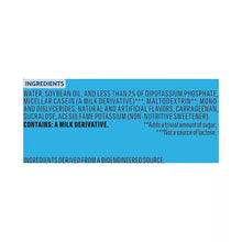 Coffee-Mate creamer bottle ingredients panel with dietary notes and contains a milk derivative.