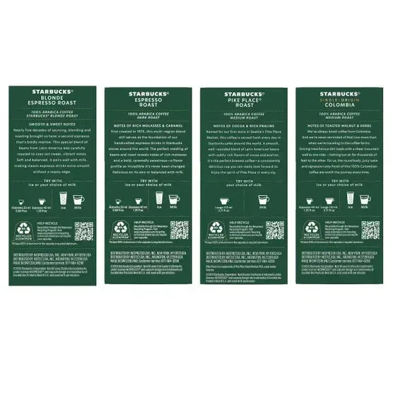 Starbucks by Nespresso Original Line Coffee Capsules Variety Pack, 60 Count