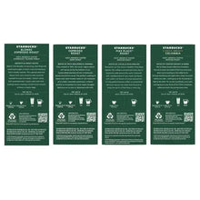 Starbucks Nespresso coffee capsule boxes backs with roast details and icons